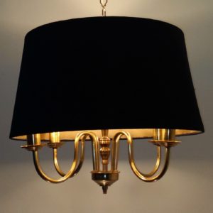 Brass chandelier 4 arms , black shaded drum chandelier mo. Cbshade4