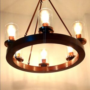 Vintage wooden chandelier, 6 glass lamp holder, rustic round chandelier mod. Cw6