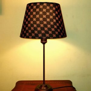 Vintage table lamp, aged bronze lamp with oriental lampshade mod.Taikorient