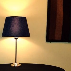 modern silver table lamp, stainless steel, blue lampshade mod. tes700