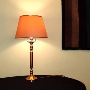 Vintage brass table lamp, classic mid century golden lamp, retro golden lampshade mod.Teb700