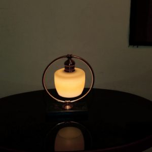 hand made brass table lamp , black marble base , golden round lamp, yellow glass bell mod. Teb701