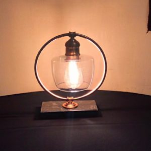 Hand made brass table lamp , Black Marble base , golden round lamp , glass transparent bell mod. Teb701