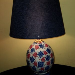 Porcelain table lamp, painted porcelain lamp, blue lampshade, mod. Tep701