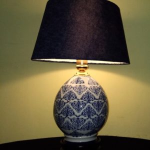 Porcelain table lamp, painted porcelain lamp, blue lampshade, mod. Tep700