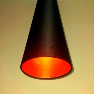 Modern stylish lampshade ceiling pendant light , black Horn lampshade, cooper inside pendant light , brass lamp holder and ceiling base. Mod.pfb703