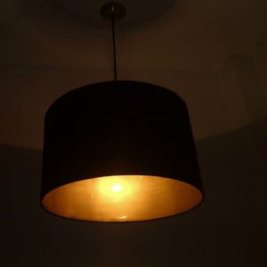 lampshade ceiling pendant light , black drum lampshade golden inside pendant light , brass lamp holder and ceiling base. Mod.pfb700