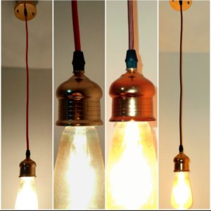 Modern stylish ceiling pendant light , coloured electric cord with golden lamp holder , Mod.p700