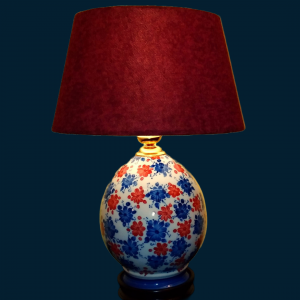 Porcelain table lamp, painted porcelain lamp, red wine lampshade, mod. Tep701