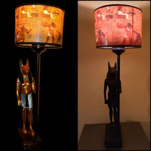 Ancient Egyptian lamp , Anubis statues table lamp , pharaonic papyrus lampshade.