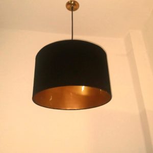 lampshade ceiling pendant light , black drum lampshade golden inside pendant light , brass lamp holder and ceiling base. Mod.pfb700