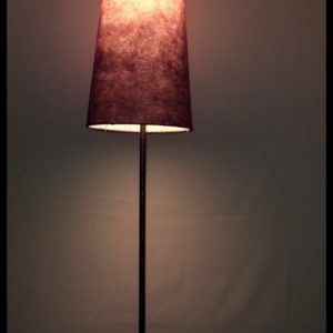 aged bronze floor lamp, japanese style lamp, brown lampshade mod. faib