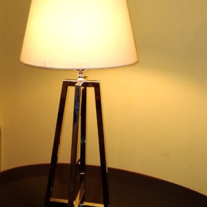 modern silver table lamp, triangle lamp , stainless steel lamp , white lampshade mod. tes703