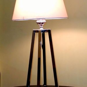 modern silver table lamp, triangle lamp , stainless steel lamp , white lampshade mod. tes703